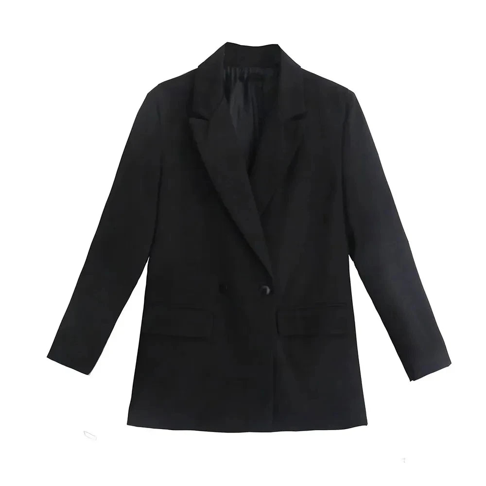 Variant image for Dames Blazer Groen M Katoen Vintage Met Dubbele Knoopsluiting-1