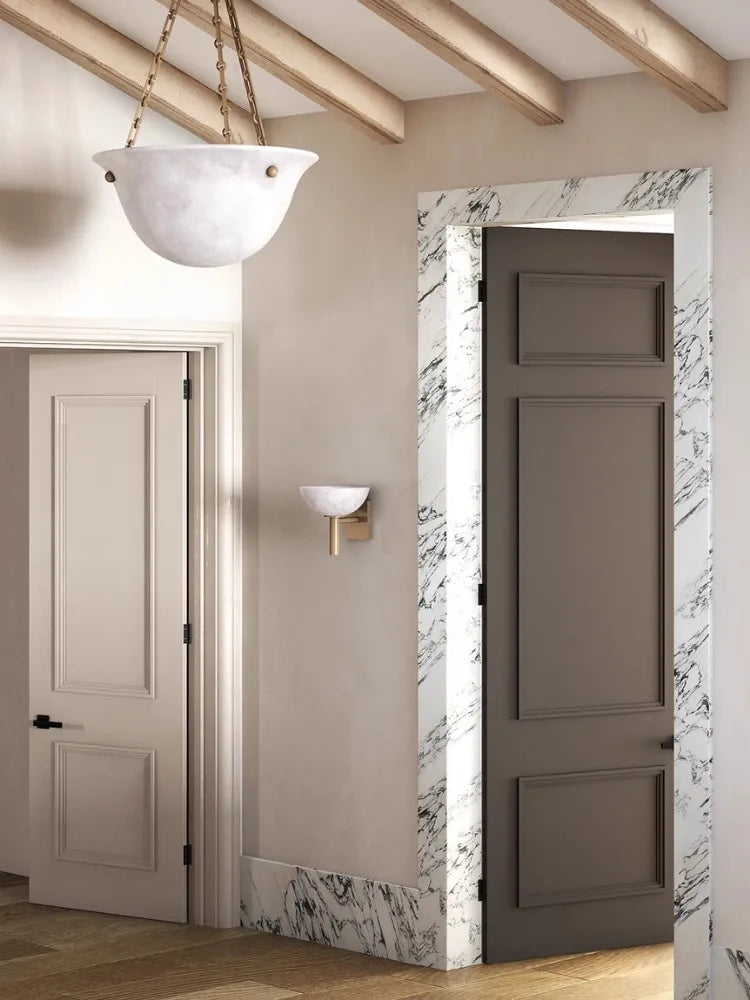 MarbleAura - Luxe Marmeren Wandlamp met Koper – Modern Design voor Woonkamer/Slaapkamer