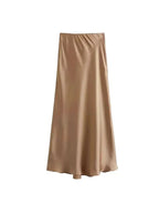 Dames Midi Rok Zwart M Satijn Hoog Taille-3