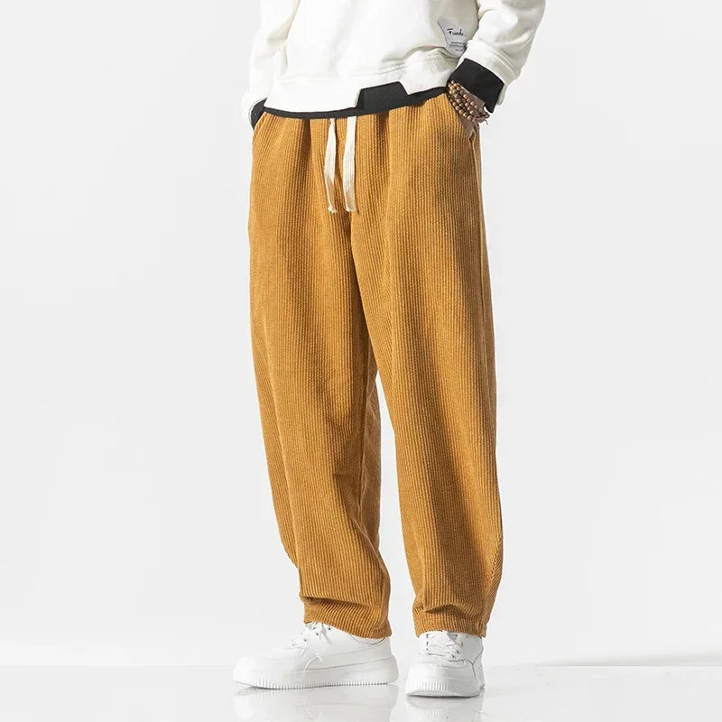 Corduroy Trekkoord Broek met Losse Pasvorm voor Dames en Heren, Casual Katoenen Broek met Elastische Manchetten en Diepe Zakken