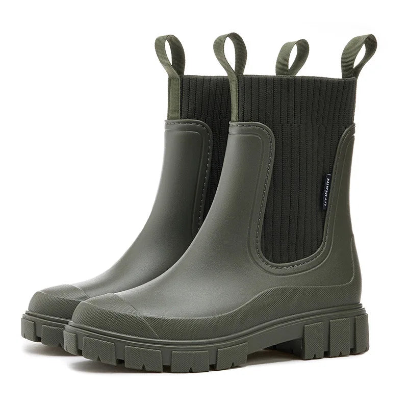 Sandra's Rainy Day Platform Boots - Waterdichte halfhoge damesregenschoenen