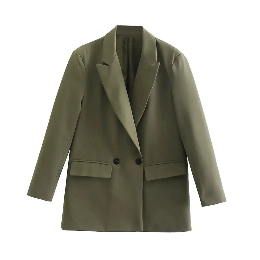 Variant image for Dames Blazer Groen M Katoen Vintage Met Dubbele Knoopsluiting-2