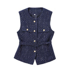 Variant image for Dames Top Zwart Mouwloos M Tweed met Riem-11