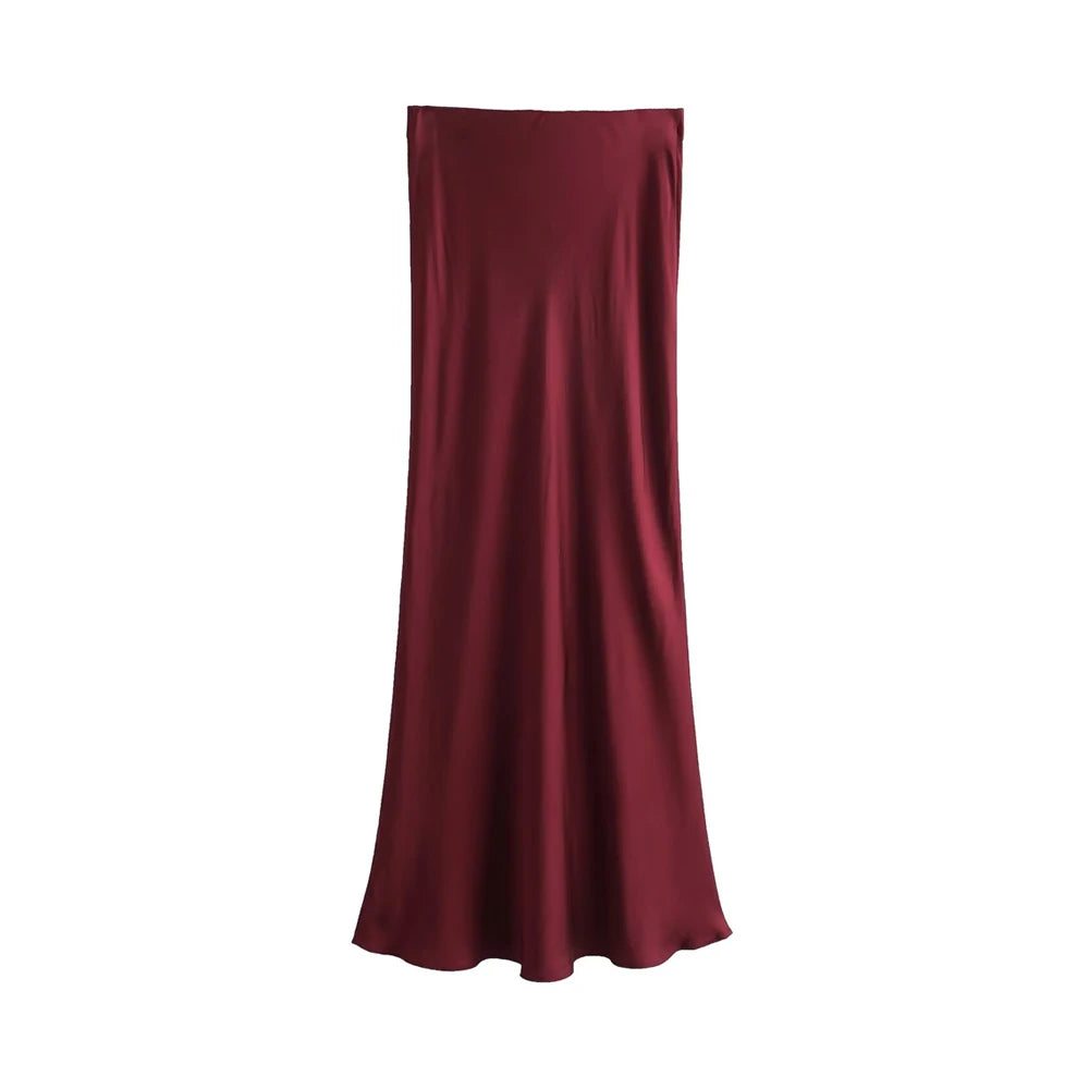 Variant image for Dames Midi Rok Zwart M Satijn Hoog Taille-5