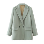 Variant image for Dames Blazer Groen M Katoen Vintage Met Dubbele Knoopsluiting-20