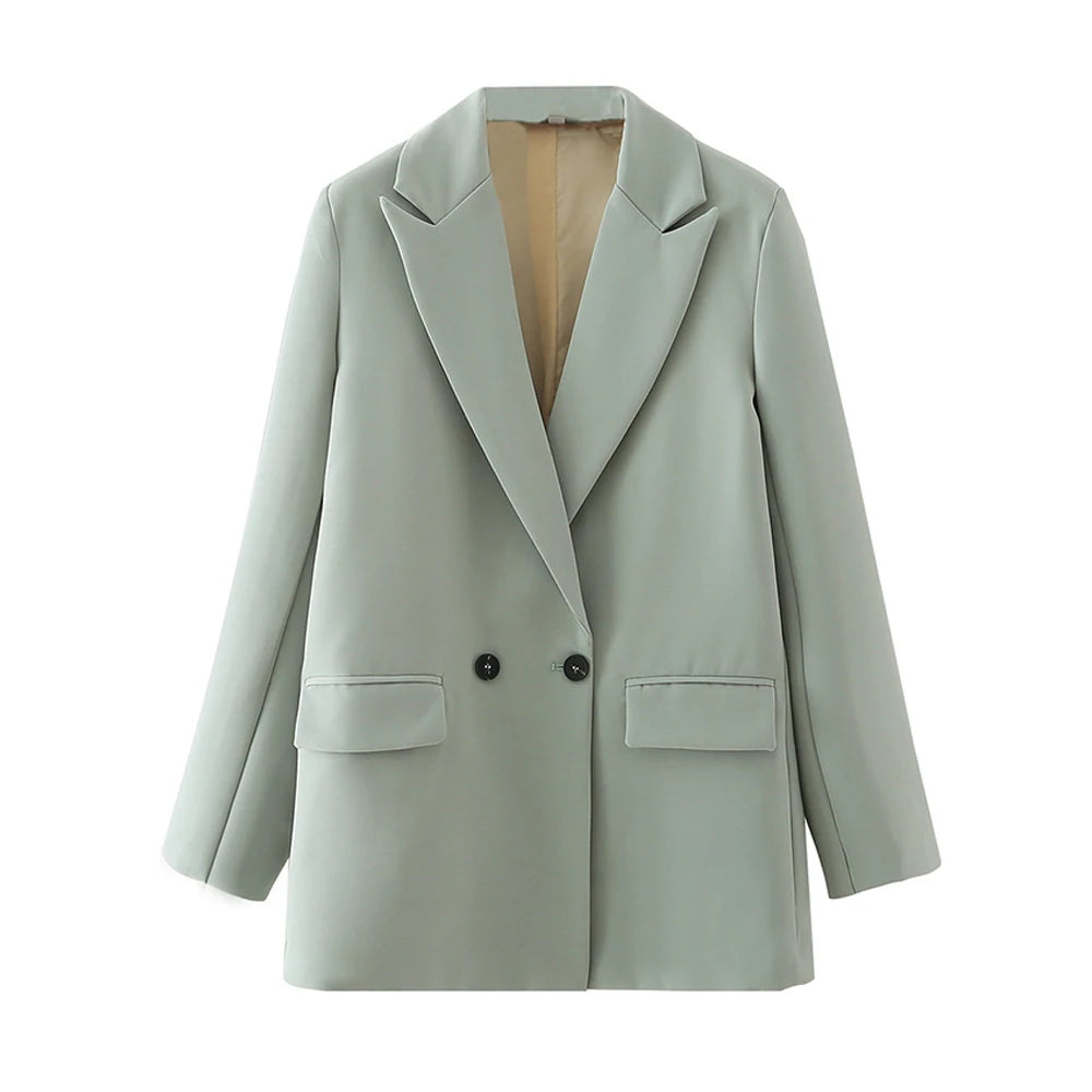 Variant image for Dames Blazer Groen M Katoen Vintage Met Dubbele Knoopsluiting-20