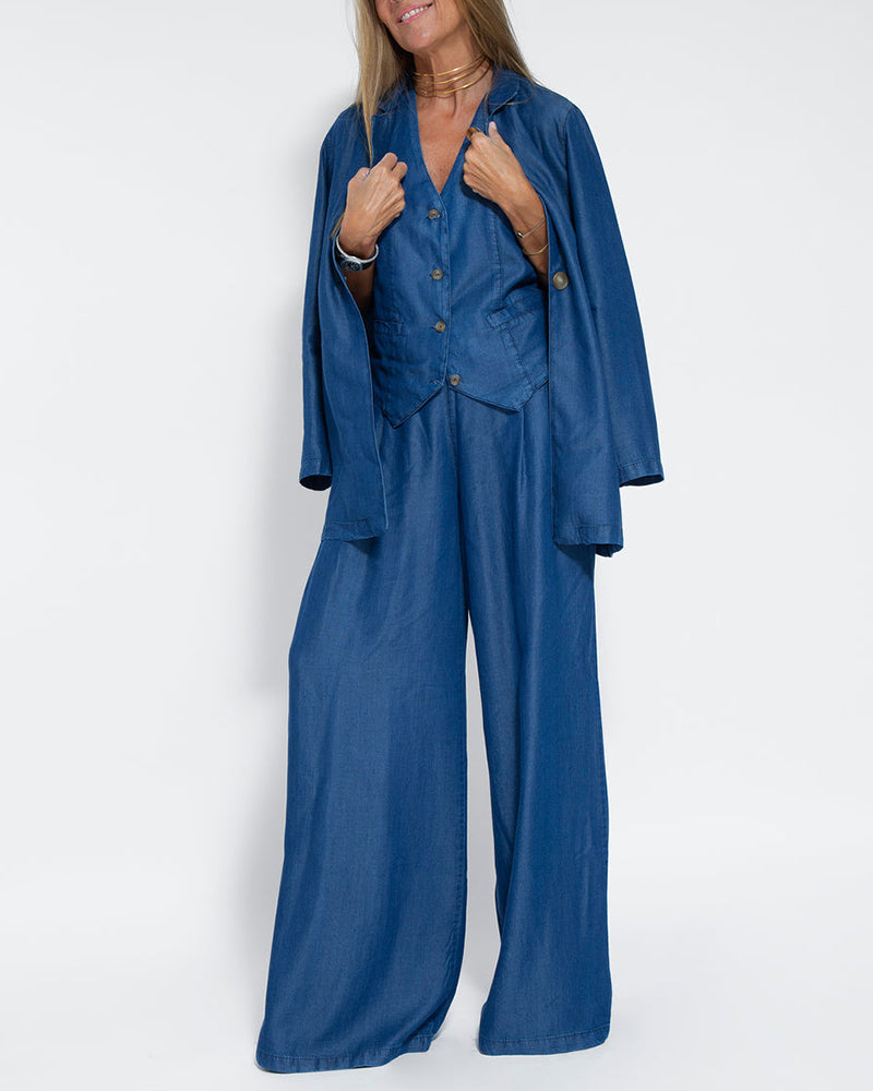 Elegante 2-Delige Set Linnen Wijde Broek En Vest Voor Dames