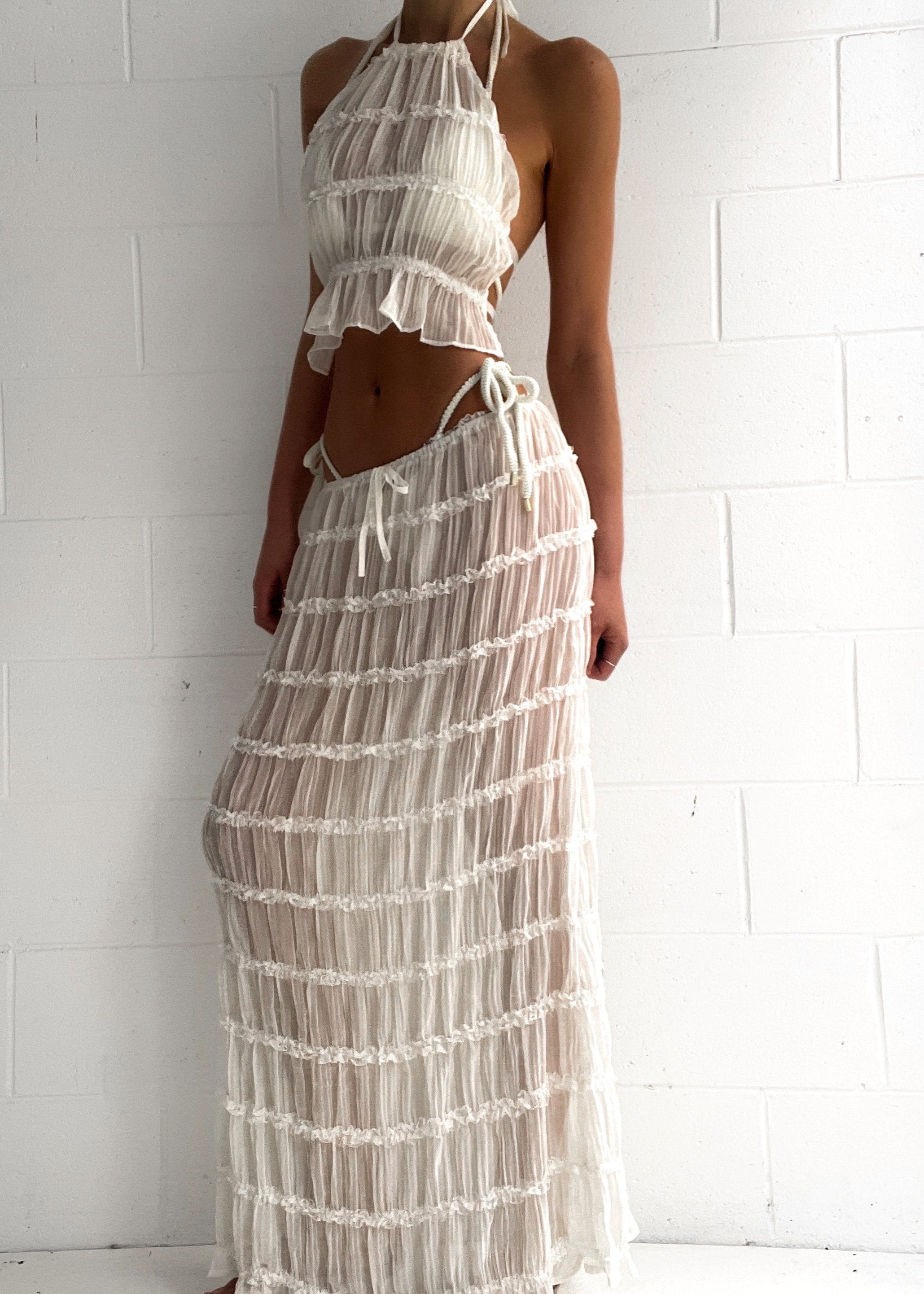 Sahara Set Voor Vrouwen - Luxe Chiffon Haltertop en Rok Stijl