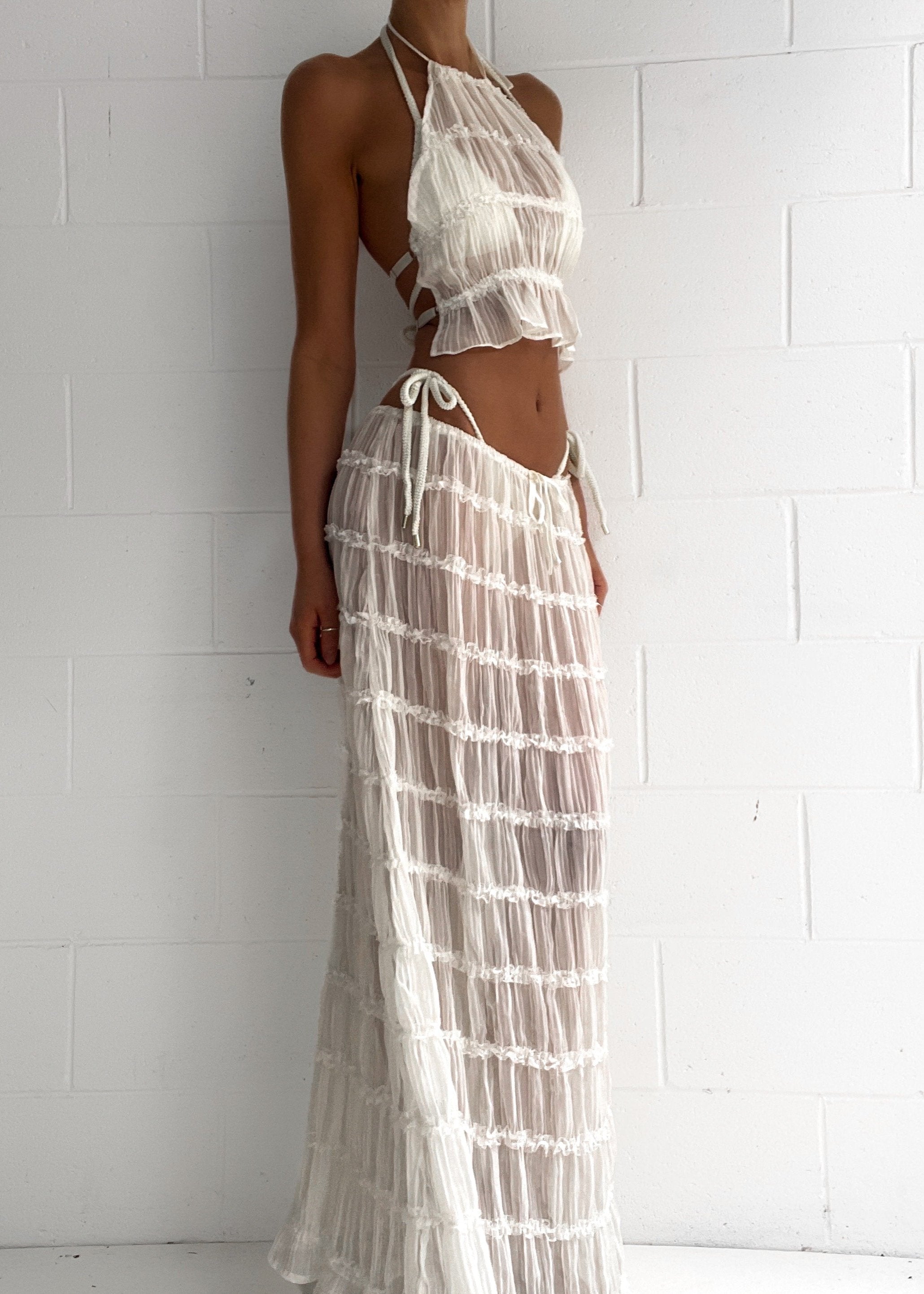 Sahara Set Voor Vrouwen - Luxe Chiffon Haltertop en Rok Stijl