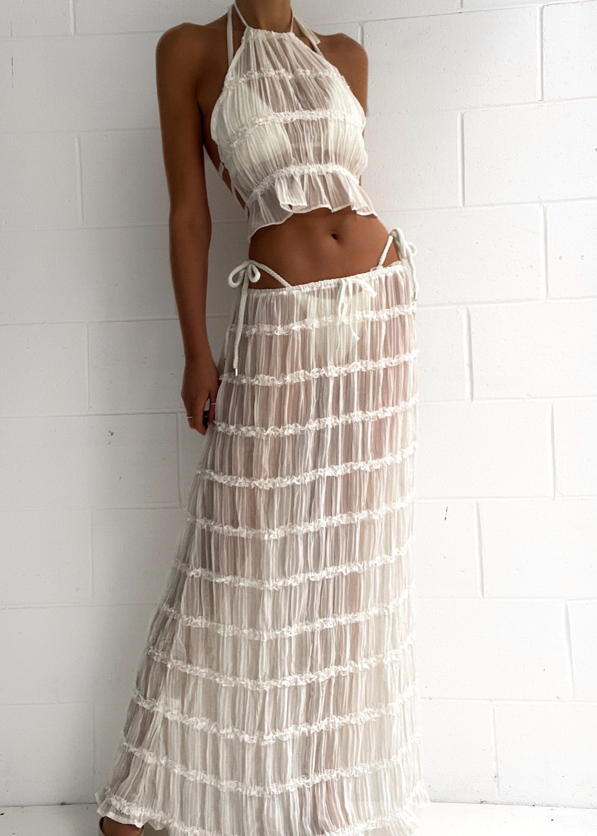 Sahara Set Voor Vrouwen - Luxe Chiffon Haltertop en Rok Stijl