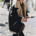 Dames Shearling Pilotenjack Met Gespen En Gezellige Voering