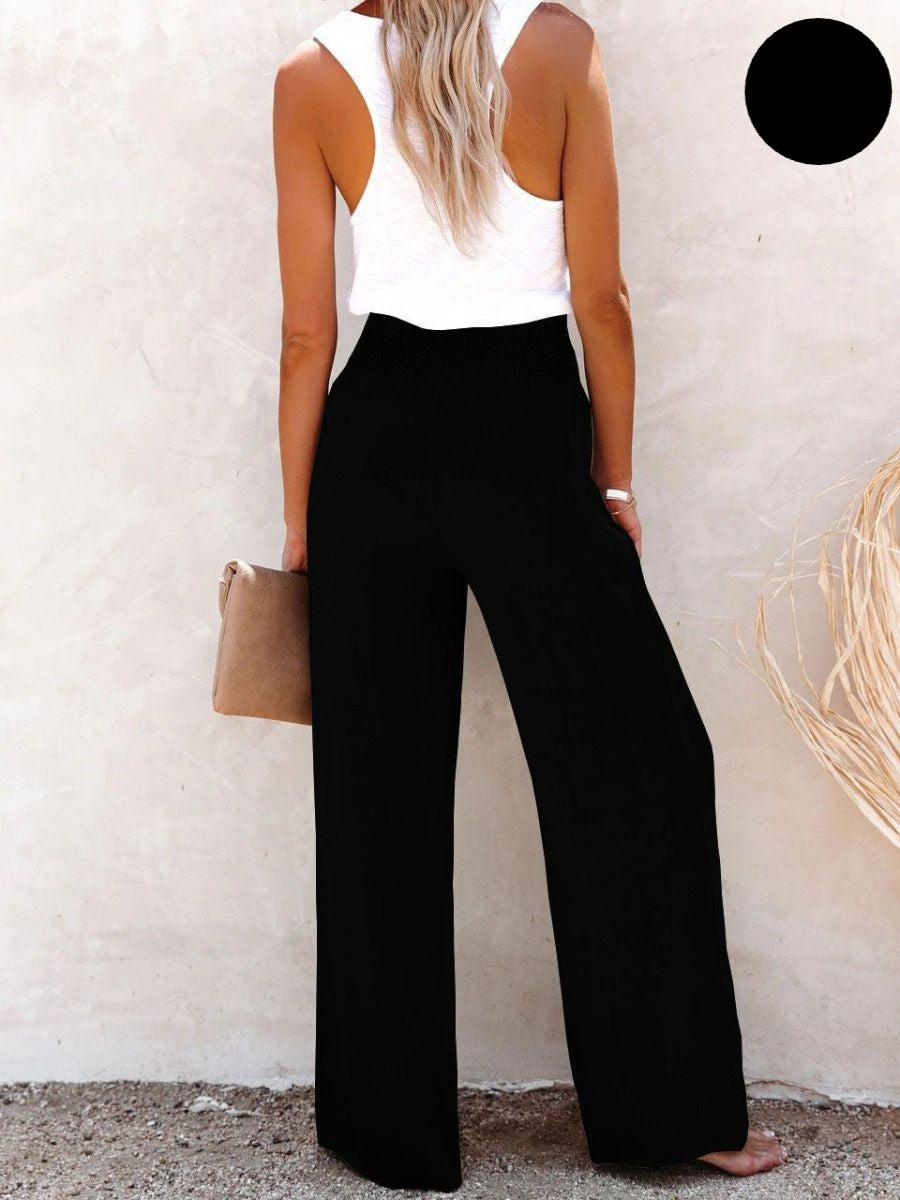 Elastische Broek met Hoge Taille van Katoen en Linnen voor Dames