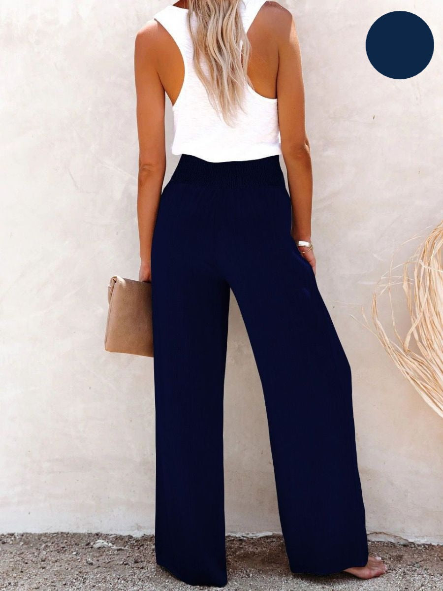 Elastische Broek met Hoge Taille van Katoen en Linnen voor Dames