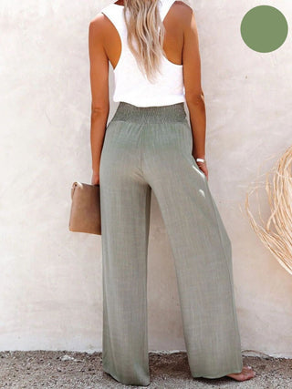 Elastische Broek met Hoge Taille van Katoen en Linnen voor Dames
