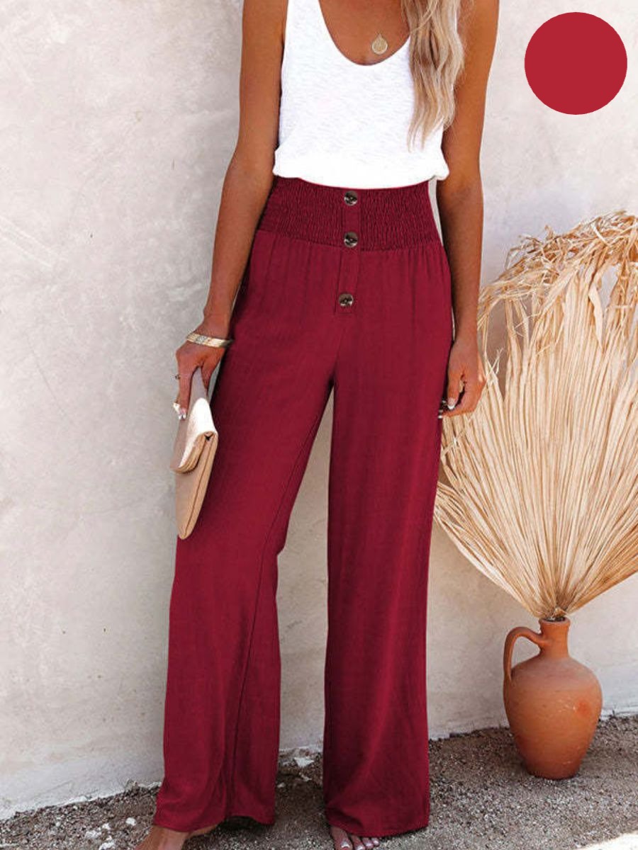 Elastische Broek met Hoge Taille van Katoen en Linnen voor Dames