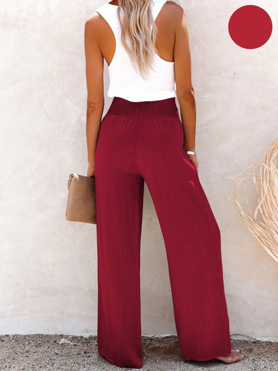 Elastische Broek met Hoge Taille van Katoen en Linnen voor Dames