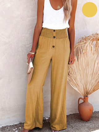 Elastische Broek met Hoge Taille van Katoen en Linnen voor Dames