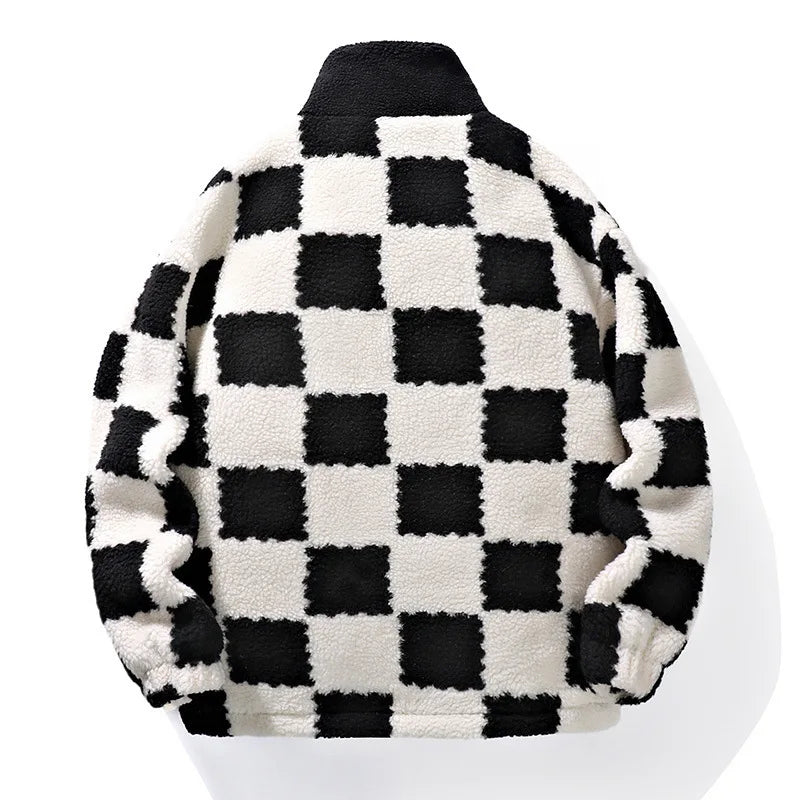 Heren Schaakbord Fleece Regenjas Winterjas