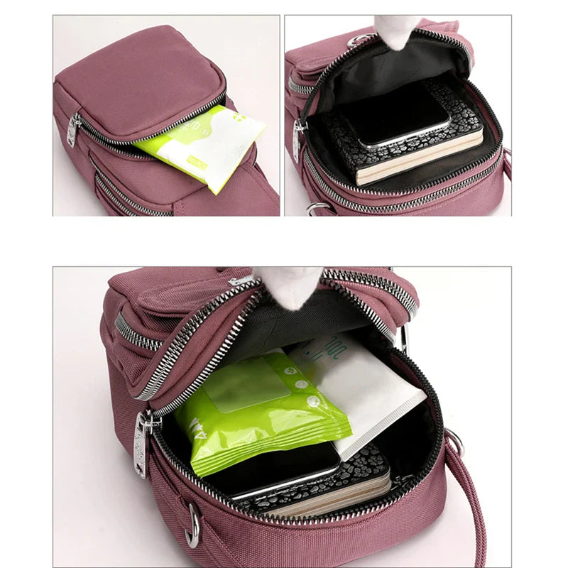 Duurzame nylon 3-laags mini-schoudertas