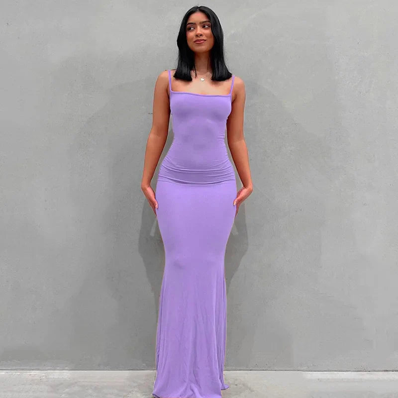 Aria zwarte bodycon maxi-jurk – sexy spaghettibandjes Y2K zomerse elegantie