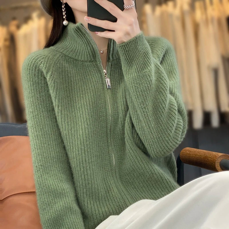 100% Pure Wol Rits Cardigan/Trui voor vrouwen