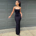 Aria zwarte bodycon maxi-jurk – sexy spaghettibandjes Y2K zomerse elegantie