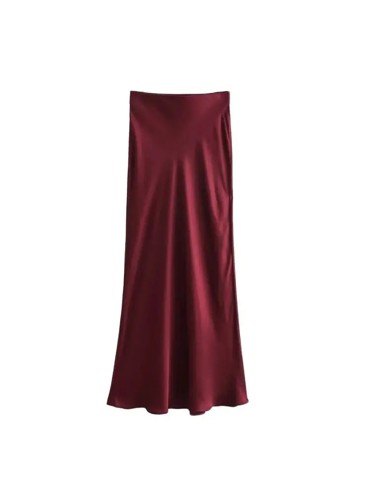 Dames Midi Rok Zwart M Satijn Hoog Taille-2