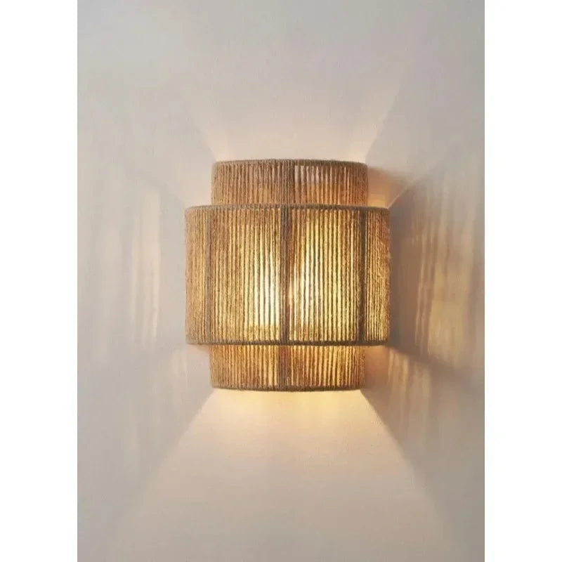 Vintage Handgeweven Hennep Touw Wandlamp LED voor Slaapkamer en Eetkamer - Muurlamp met Natuurlijke Bruine Afwerking-5