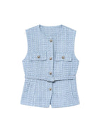 Dames Top Zwart Mouwloos M Tweed met Riem-5