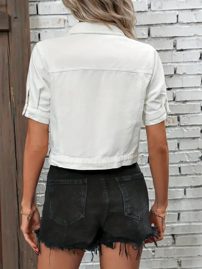 Dames Denim Jack Met Korte Mouwen Essentieel Kledingstuk Stijl - Tussenjas