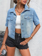 Dames Denim Jack Met Korte Mouwen Essentieel Kledingstuk Stijl - Tussenjas