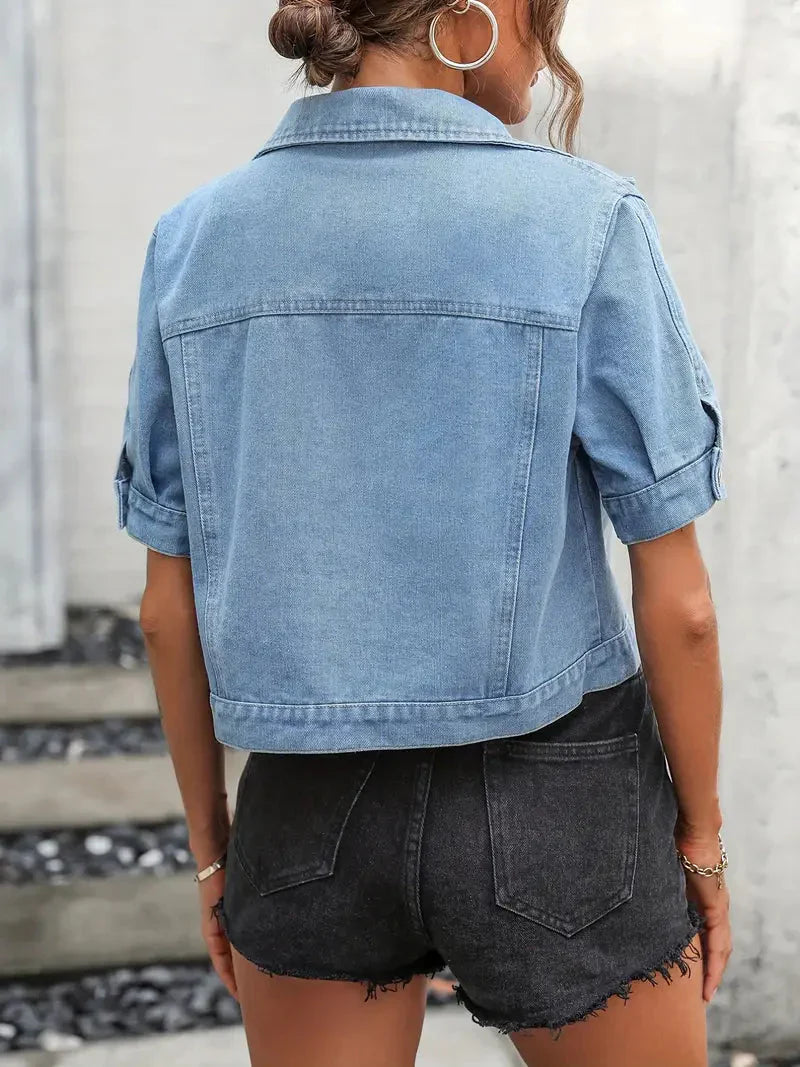 Dames Denim Jack Met Korte Mouwen Essentieel Kledingstuk Stijl - Tussenjas