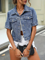 Dames Denim Jack Met Korte Mouwen Essentieel Kledingstuk Stijl - Tussenjas
