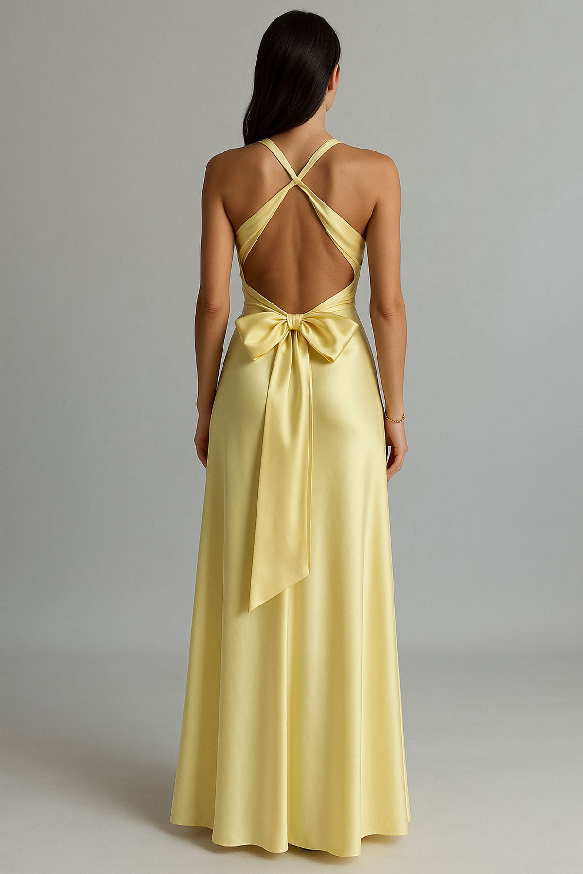 Satijnen halter maxi-jurk 1