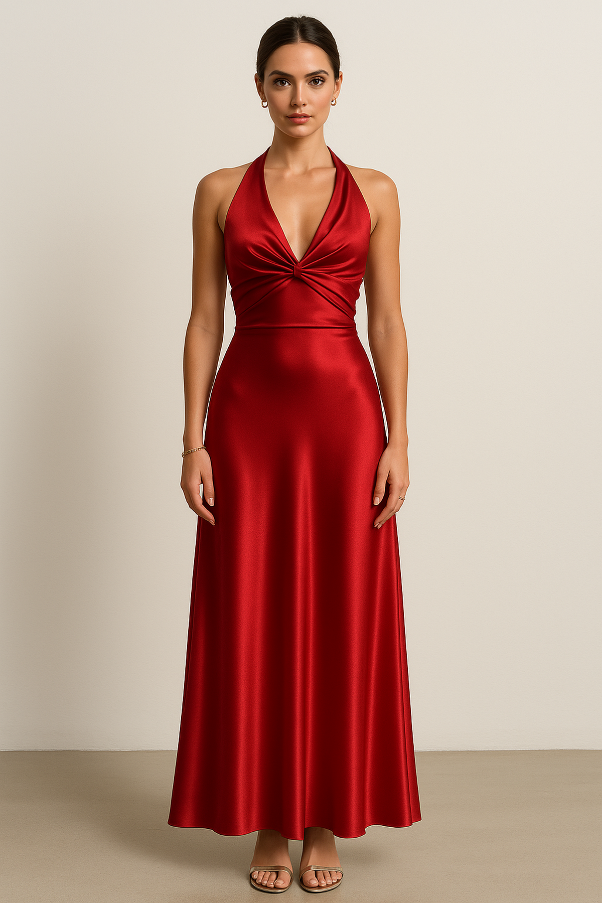 Satijnen halter maxi-jurk 3