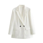 Variant image for Dames Blazer Groen M Katoen Vintage Met Dubbele Knoopsluiting-11
