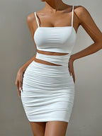 Sara Sexy Spaghetti Strap Bodycon Mini Dress – Witte Rugloze Feestoutfit