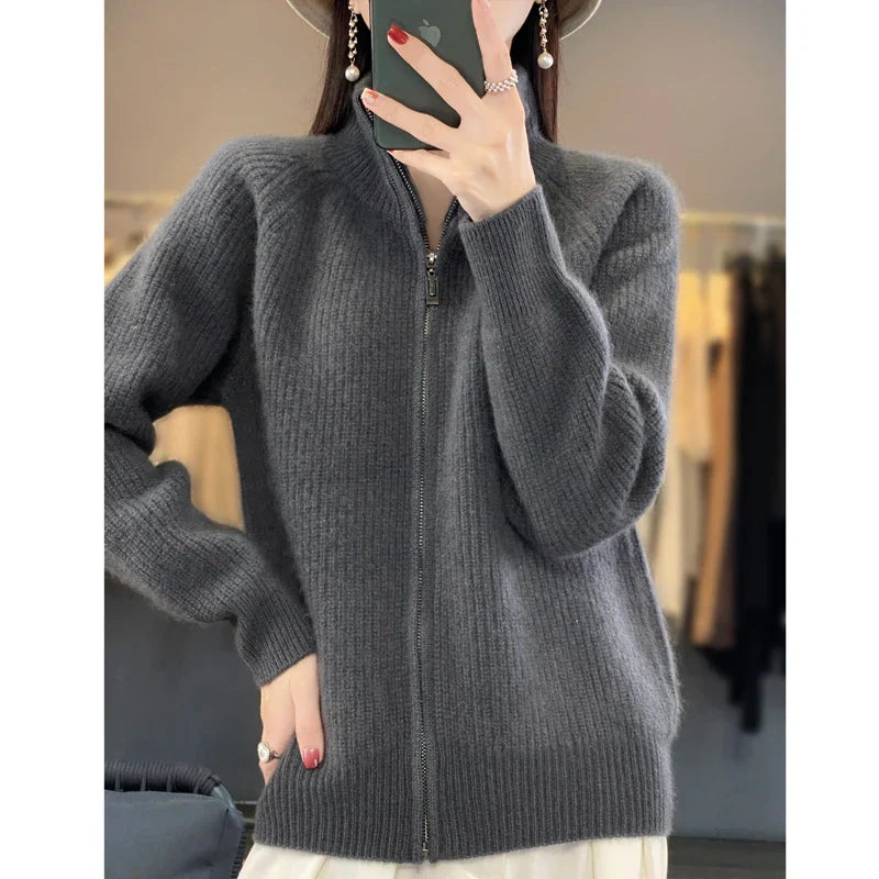 100% Pure Wol Rits Cardigan/Trui voor vrouwen