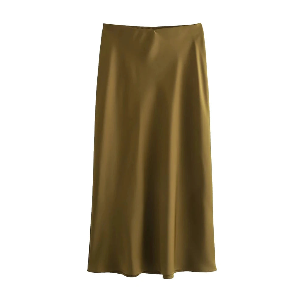 Variant image for Dames Midi Rok Zwart M Satijn Hoog Taille-2