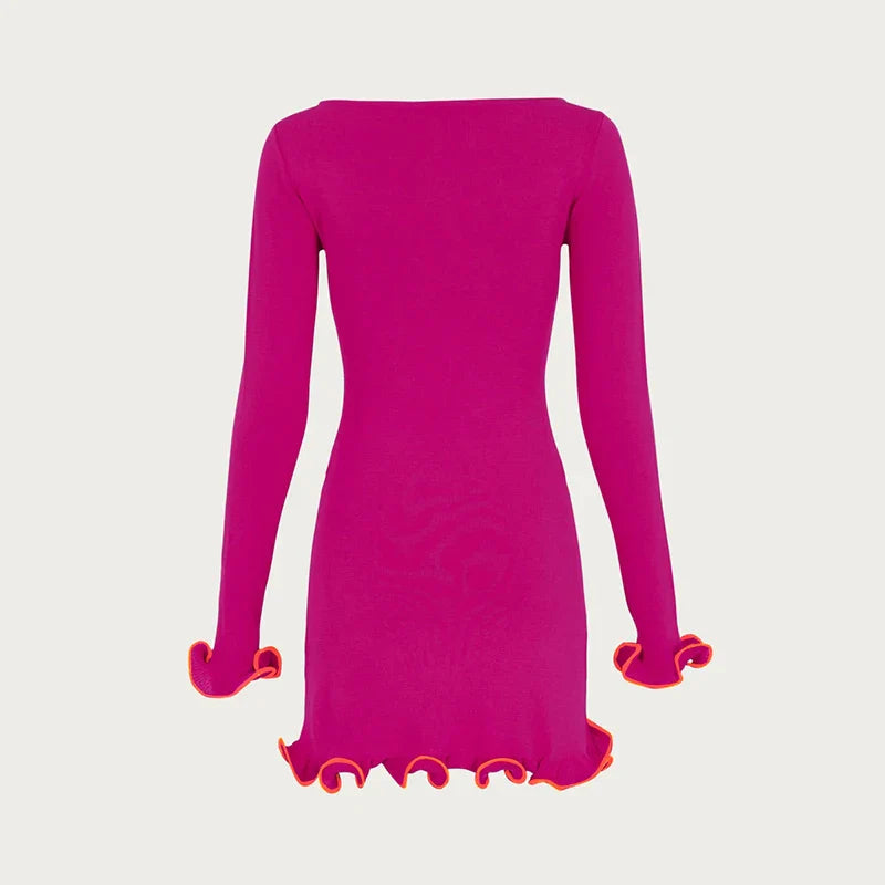 TARUXY "Sara" Gebreide Mini-jurk voor Dames - Elegante Contrastkleur Trui-jurk