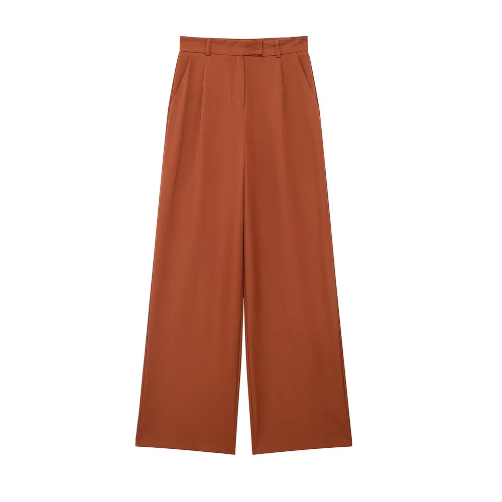 Variant image for Dames Wijd Been Broek Beige M Katoen Hoog Taille-6