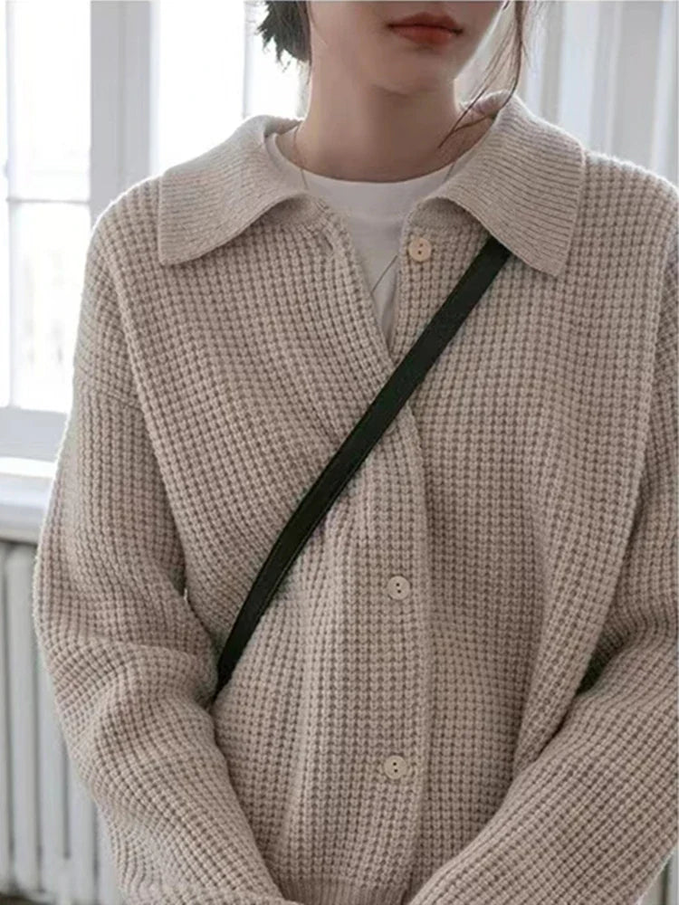 Gezellig casual damesvest/trui met ritssluiting en omslagkraag