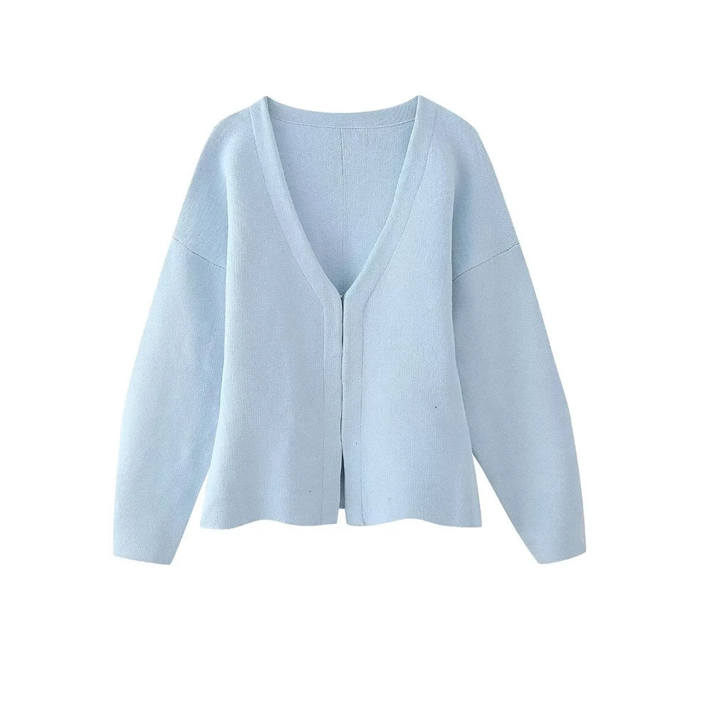 Variant image for Dames Gebreide Vesttrui Zwart M Katoen V-Hals Lange Mouwen-5