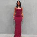 Aria zwarte bodycon maxi-jurk – sexy spaghettibandjes Y2K zomerse elegantie