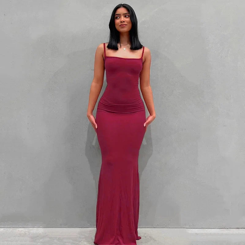 Aria zwarte bodycon maxi-jurk – sexy spaghettibandjes Y2K zomerse elegantie
