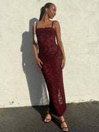 Elegante Kant Doorzichtige Maxi Jurk - Sexy Spaghetti Bandjes Bodycon Bruiloft Feest Jurk