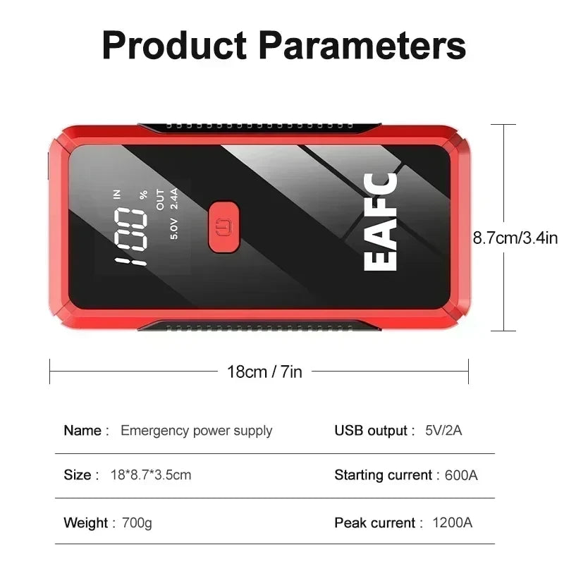12V Auto Jump Starter met 600A Startstroom – Draagbare Batterij Booster voor Benzinevoertuigen-5