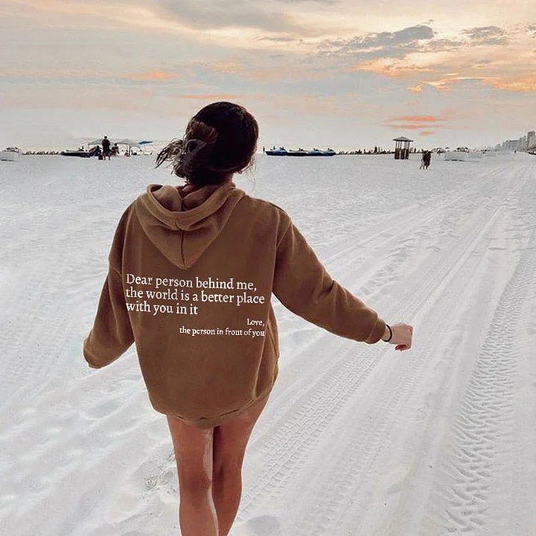 Hoodie Lieve persoon achter mij Unisex Met Tekst Kleur Wit