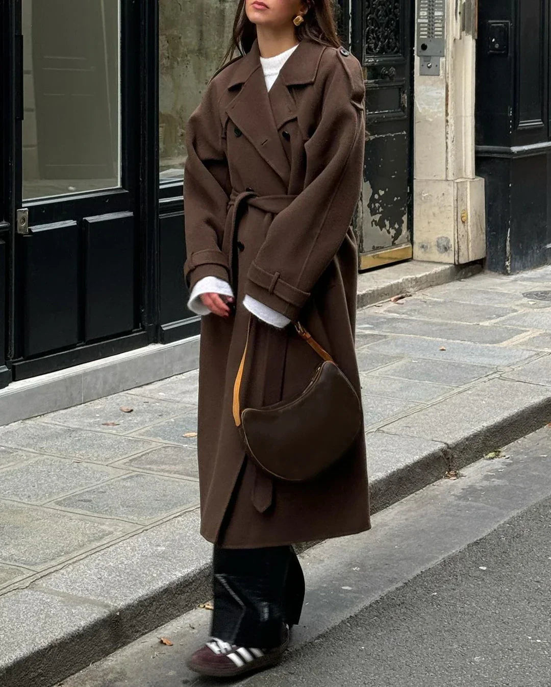 Isana -  Luxe Wol Trenchcoat met Ceintuur Dames – Double Breasted Winterjas
