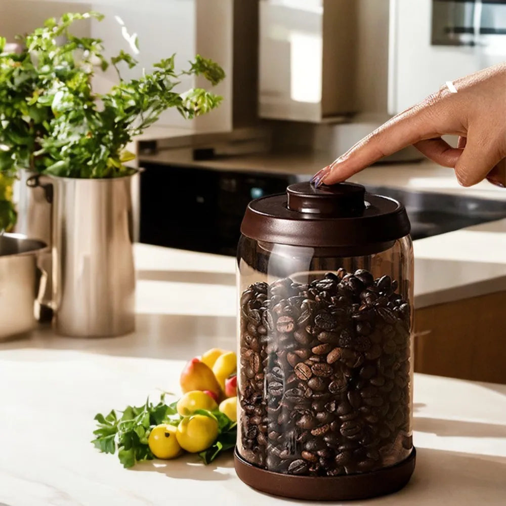 Elegante Glazen Vacuümverzegelde Koffiebonen Canister – Stijlvolle Voedselbewaarpot voor Keukenopslag